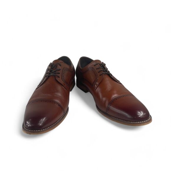 Stacy Adams Dickinson Cap Toe Oxford Cognac Leather Shoes Size 9.5M 25066 NWOB - Picture 2 of 8
